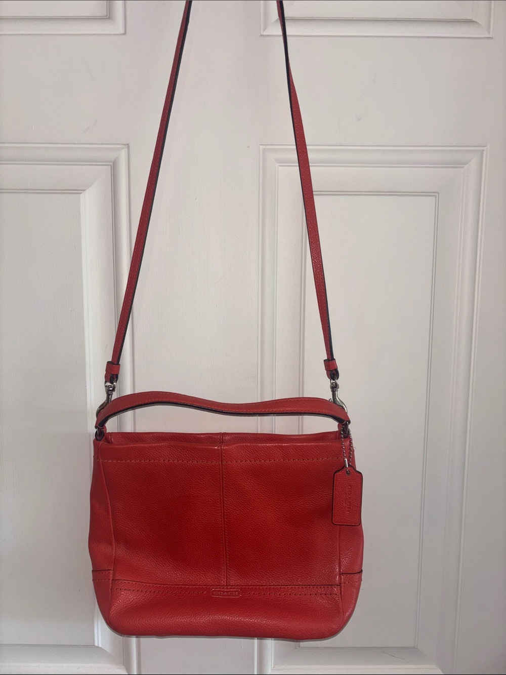 Leather Crossbody Bag in coral- Classic Women's Shoulder Bag